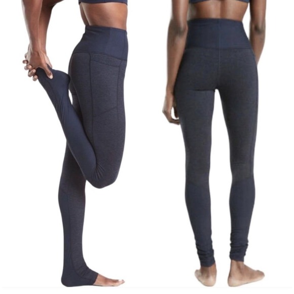 Athleta Pants - Athleta Navy Blue Exhale Stash Pocket Heel Tight Leggings SoftLuxe Medium